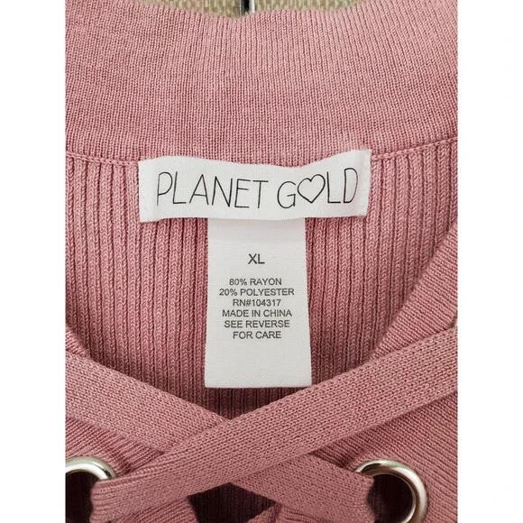 Planet Gold Juniors Ribbed Knit Lace up Long Sleeve Top Size XL - Picture 3 of 5